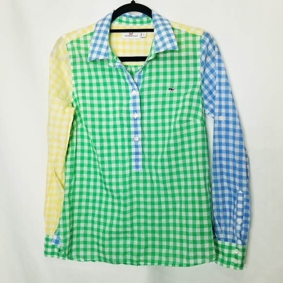 Vineyard Vines  Multicolored  Checkered Button Up shirt Size 4 NWOT - Picture 1 of 14